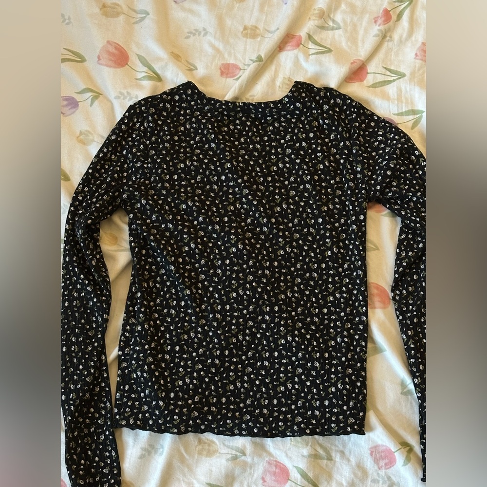 black floral long sleeve baby tee